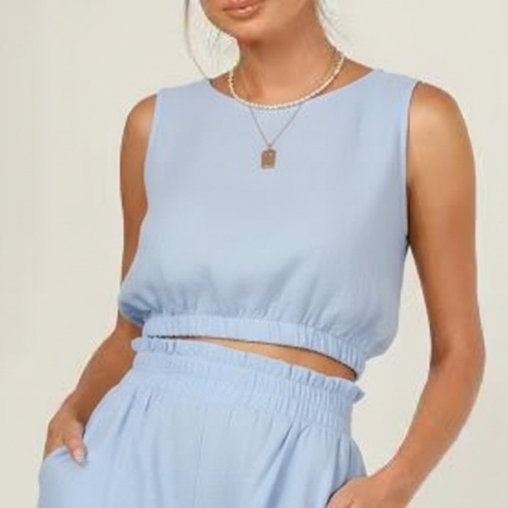 Light Blue Rayon/Linen Crop Tank Top, NWT
